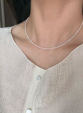 必入！超罕见极细1-2mm天然淡水迷你珍珠项链s925纯银百搭锁骨链
