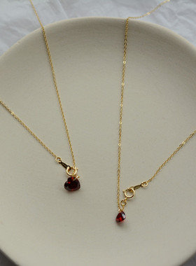 低调小爱心项链 NS原创手作美产14k包金酒红爱心形锁骨链小众项饰