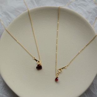 低调小爱心项链 NS原创手作美产14k包金酒红爱心形锁骨链小众项饰