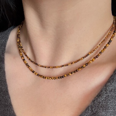 秋冬复古小众设计虎眼石项链女s925纯银轻奢高级感气质百搭锁骨链