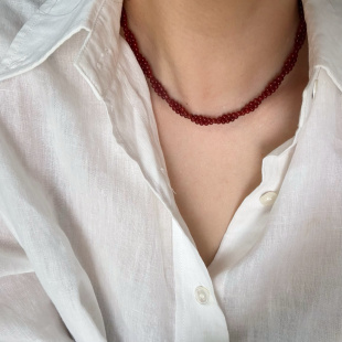 小众设计红玛瑙双层缠绕扭扭链s925纯银精致轻奢百搭简约个性 项链