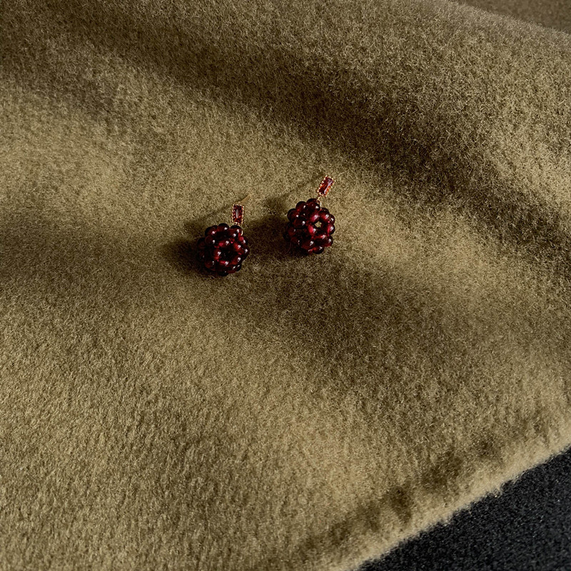 自制本命年新年 天然酒红石榴石花球镶石耳钉小众复古显白耳环,饰品/流行首饰/时尚饰品新,耳环,淘宝优惠券,粉丝福利购,淘宝优惠卷