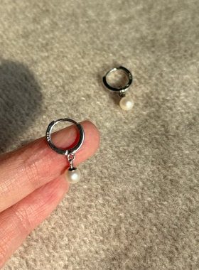 欧阳娜娜同款耳环天然淡水圆形小珍珠耳扣s925纯银气质百搭个性女