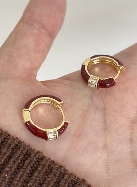 轻奢复古安哥拉红圆圈耳扣港风红色滴釉小众高级秋冬氛围感女耳环