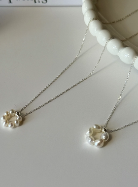 小众设计淡水珍珠小花环锁骨链s925纯银简约气质百搭个性极细项链