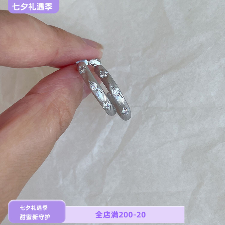 拉丝星星锆石耳饰S925纯银冷淡风