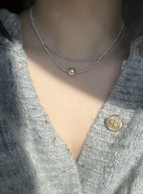 施家珍珠通体纯银女闪亮圆珠项链