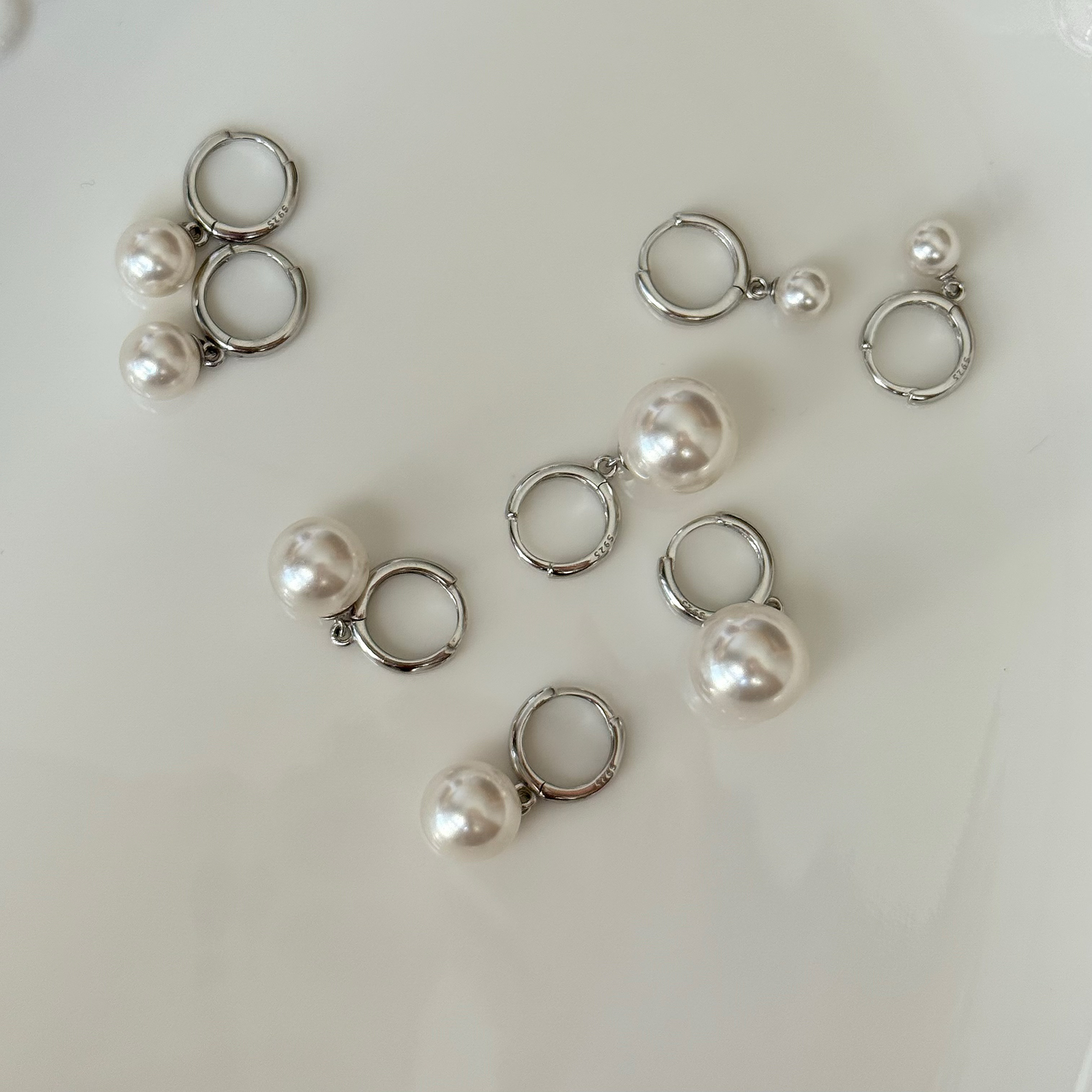 百搭单颗珍珠吊坠纯银耳钉施家正圆珠强光白亮灵动欧阳娜娜耳环女