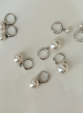 百搭单颗珍珠吊坠纯银耳钉施家正圆珠强光白亮灵动欧阳娜娜耳环女
