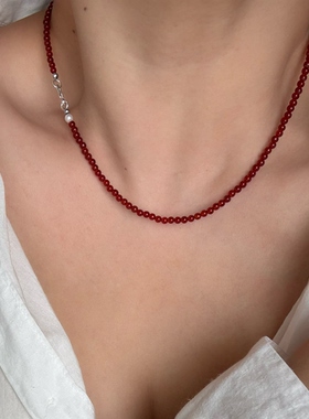 可挂吊坠天然红玛瑙淡水珍珠项链s925纯银气质复古小众显白新年女