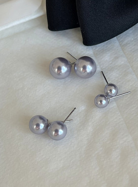 上耳惊艳雾紫色正圆强光施家珍珠耳钉 925纯银小灯泡耳环气质耳饰