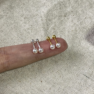s925纯银迷你淡水珍珠螺丝拧扣小众气质百搭耳钉耳骨钉养耳洞秋冬