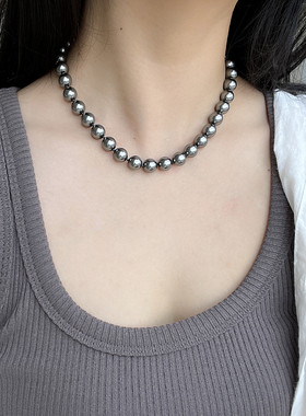 纯银施家珍珠女大溪地深灰色法式