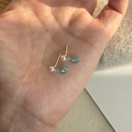 手工款精致中式小耳坠蓝水翡翠珍珠耳环99足银小众简约个性耳饰女