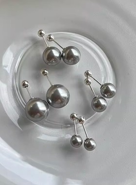 防丢螺丝拧扣博主S925通体纯银施家银灰色珍珠高级感耳钉简约洋气