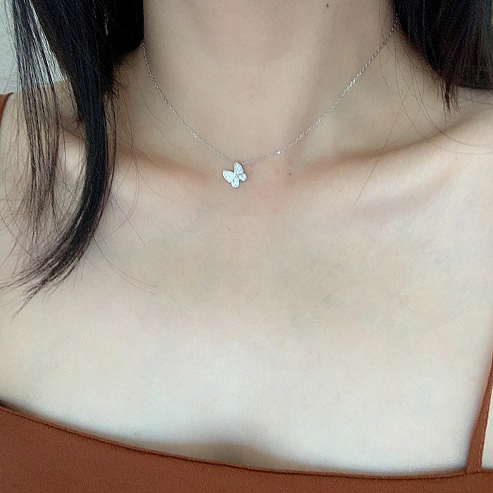 重磅推荐 精工蝴蝶锁骨链通体纯银镀白金女项链气质网红项饰在类目 饰品/流行首饰/时尚饰品新, 项链中 - 来自Buy2taobao.com提供专业的淘宝代购服务