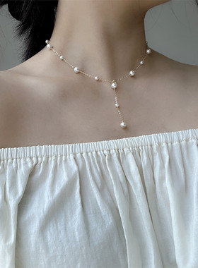 施家珍珠14k包金错落满天星项链