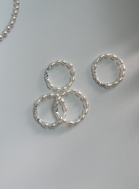 925纯银小众珍珠碎银子戒指叠戴