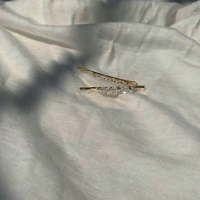 闪闪施家镀金一字自制珍珠发夹