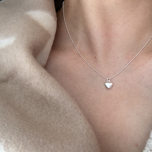 小众通体s925纯银磨砂拉丝爱心银珠项链简约个性冷淡风气质锁骨链