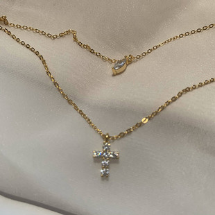 闪闪双层项链 通体925纯银mini十字架女镶钻冷淡风ins锁骨链百搭
