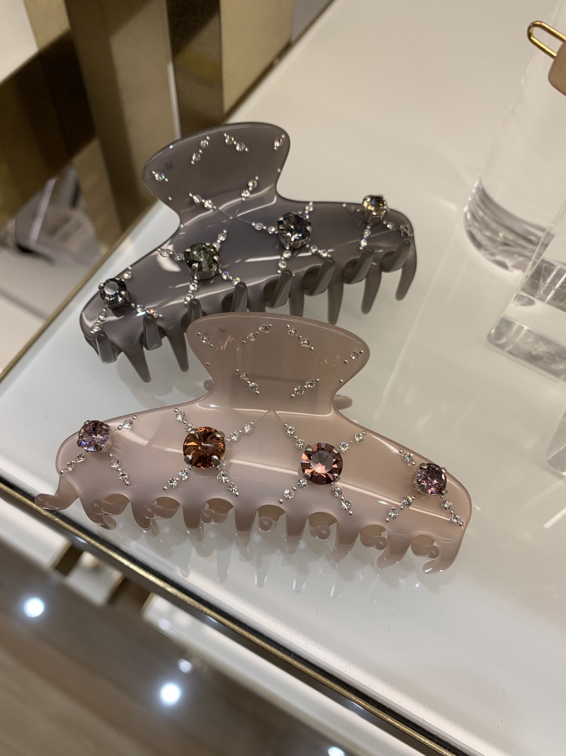 alexandrezouari亚历山大施华利发饰豪华双面水钻灰色粉色抓夹8cm