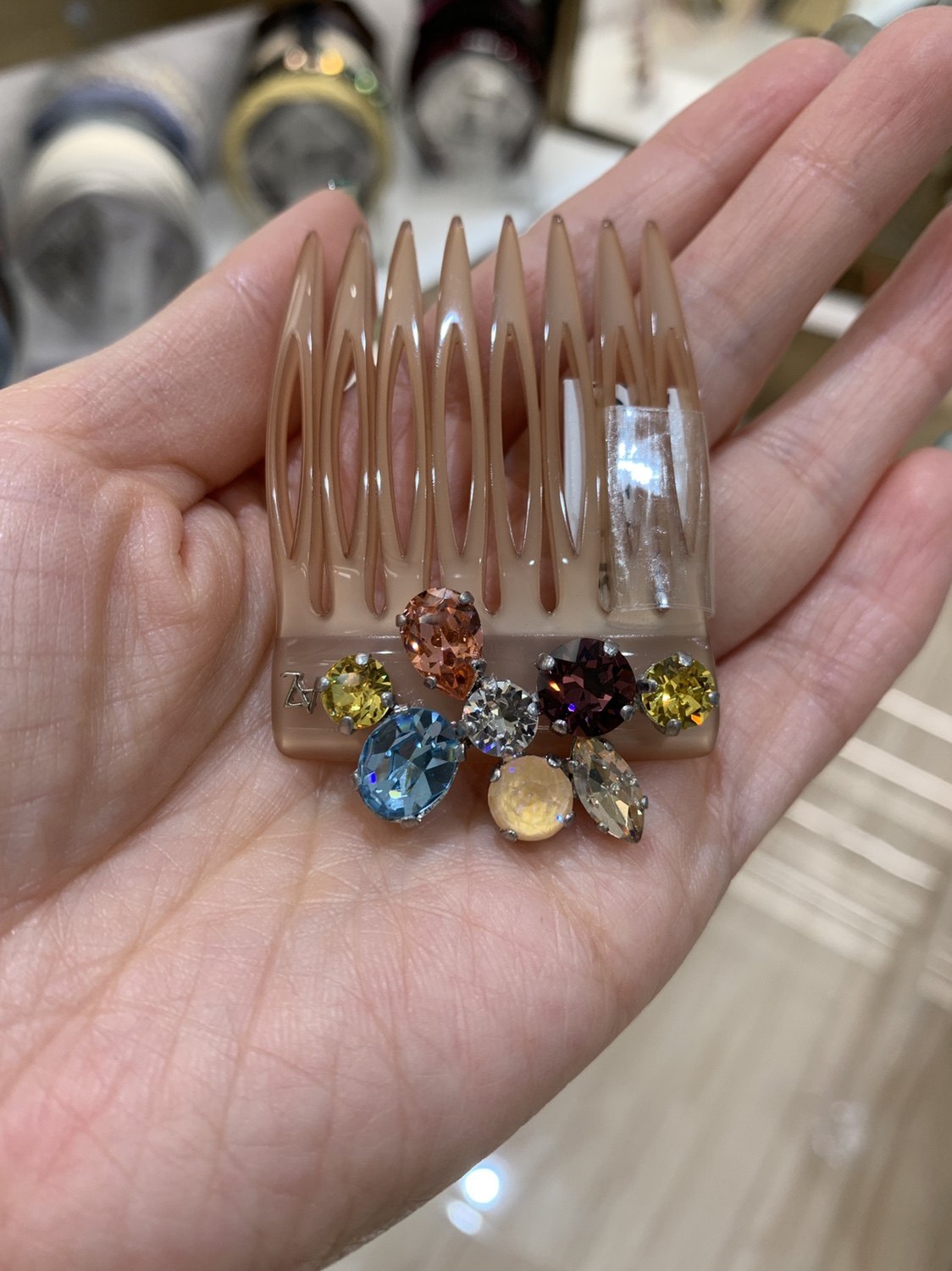 alexandrezouari亚历山大施华利精致手工彩色水钻刘海叉梳发梳8齿