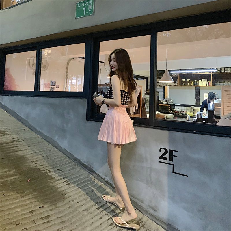 Lala Sweet Bud Paige Pleated skirt skirt Short skirt Self cultivation lattice knitting camisolein the Women's clothing/Boutique , Skirts  category - from Buy2taobao.com to provide professional Taobao agent buy service