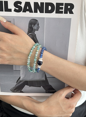 宇宙行星蓝绿色多圈串珠手链玻璃精致高颜值小众国风新中式手饰