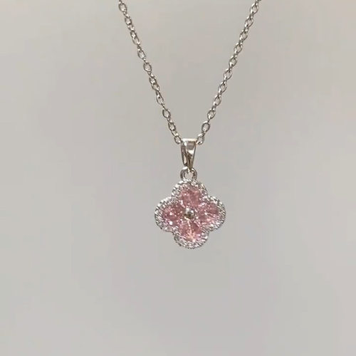 粉色四叶草项链饰品女轻奢小众高级感爆闪锆石气质花朵吊坠锁骨链