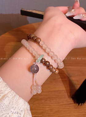 新中式木纹撞色串珠手链高级感时尚复古双层气质手串独特百搭手饰