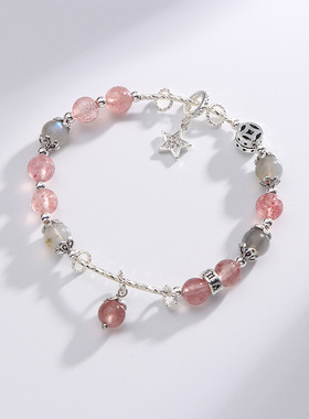 巴度草莓晶手链女小众设计披星戴月水晶手串气质礼物手饰批发