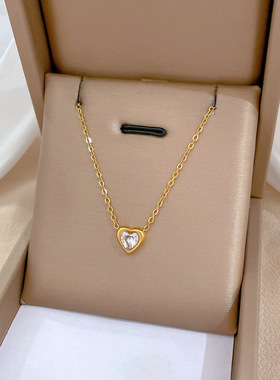 【通体钛钢】冷淡风爱心个性极简风炉内真金项链女ins网红锁骨链