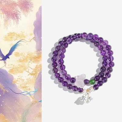 九紫离火手链项链通用长度7mm紫水晶搭配海蓝宝紫阿赛手串