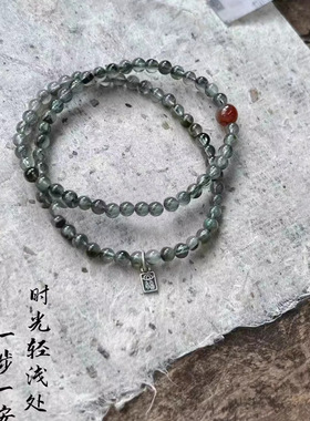 S925银手串绿发晶南红手链中国风小众女礼物新中式首饰配饰秋福牌