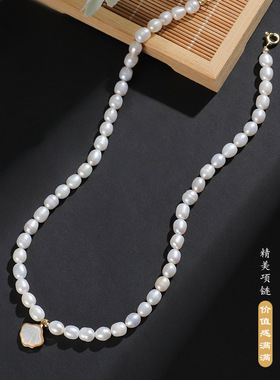 天然淡水珍珠项链女秋冬时尚百搭贝珠银杏叶精美饰品首饰礼物