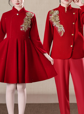 元旦儿童初中小学生男女童合唱中国风红色爱国演讲朗诵比赛演出服