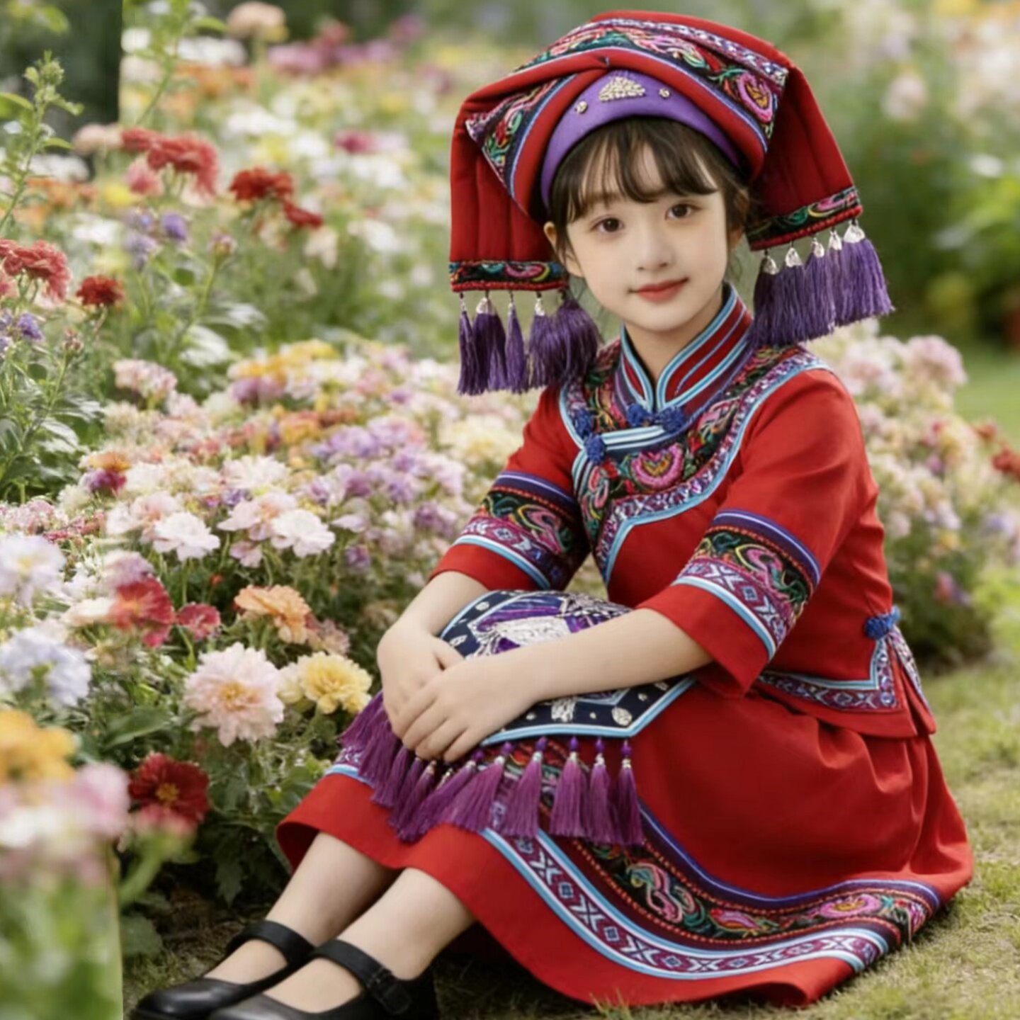 三月三儿童壮族女童演出服布依族少数民族苗族服装土家族舞蹈服装