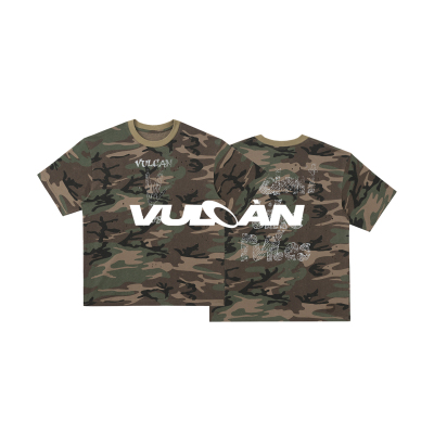 Vulcan迷彩短袖字母印花T恤男女