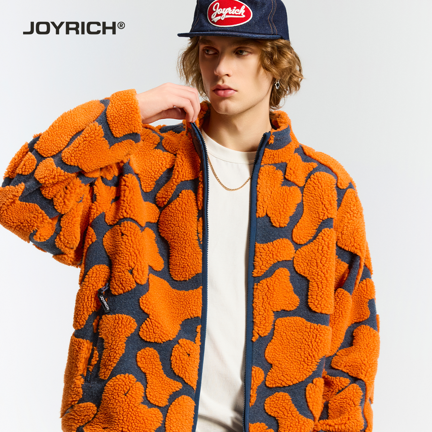 JOYRICH美式街头复古仿羊羔毛撞色提花外套25秋新品男女同款