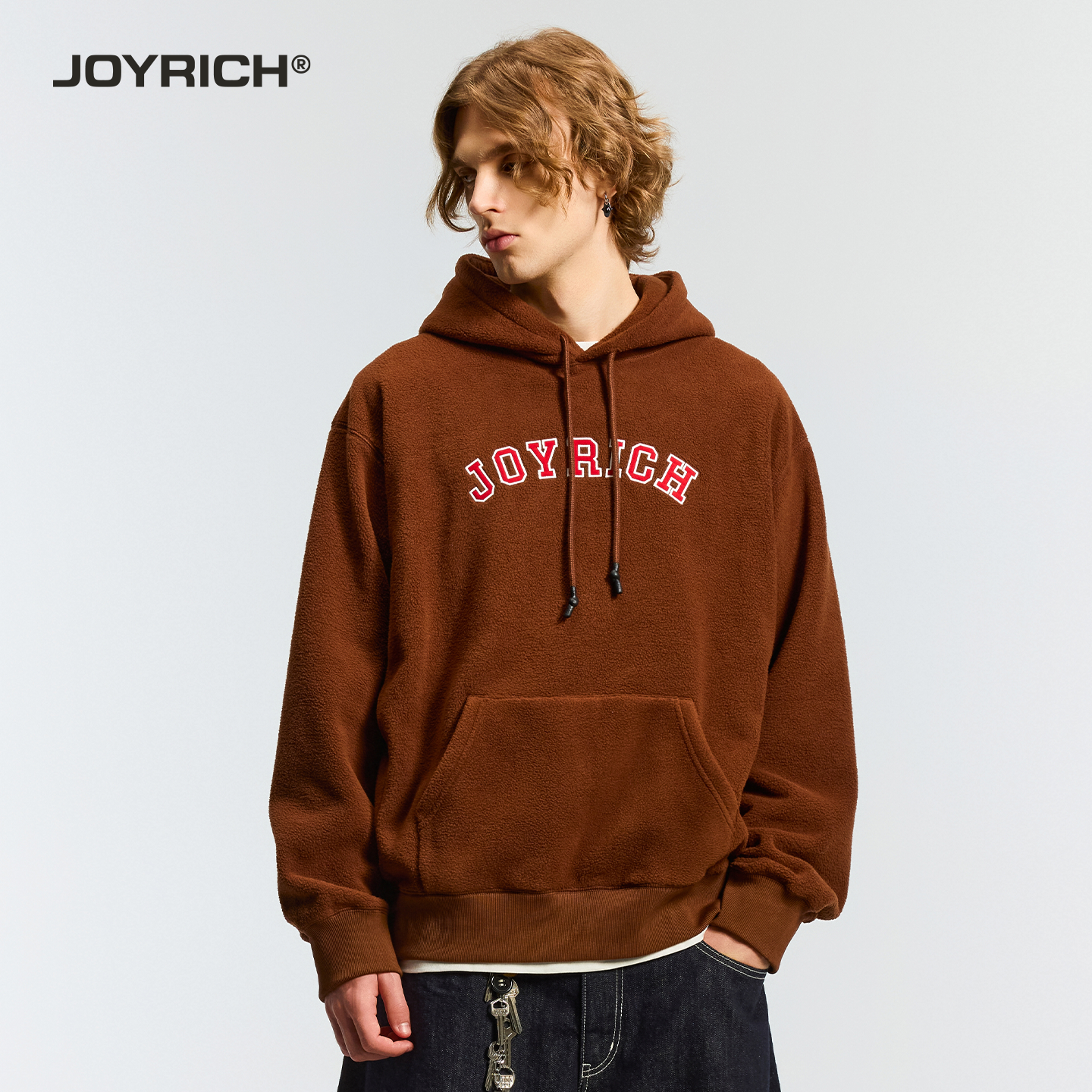 JOYRICH美式复古休闲撞色刺绣摇粒绒连帽卫衣25冬季新品男女同款