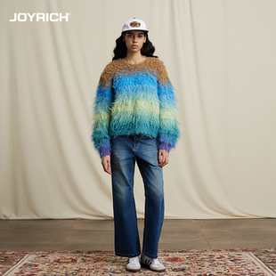 JOYRICH美式 复古渐变条纹慵懒风宽松长袖 蝙蝠袖 毛衣秋冬女款