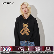 JOYRICH复古富乐熊提花短款长袖连帽毛衣针织衫秋冬季女士新款