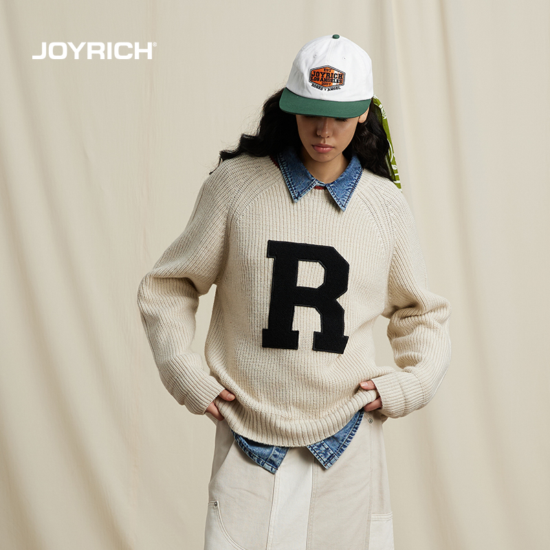 JOYRICH 2024秋冬新品男女同款美式常青藤风贴布绣套头针织毛衣