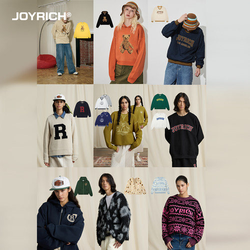 JOYRICH美式复古长袖T恤上衣套头衫开衫连帽卫衣男女同款秋冬