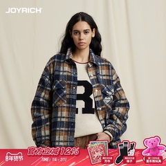 JOYRICH美式复古格纹刺绣加厚棉服休闲夹克外套春秋季男女同款