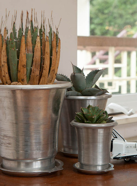 日本DULTON 铝制块根植物多肉植物花盆含托盘简约耐用大气多功能