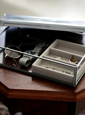 日本PUEBCO 玻璃首饰展示盒桌面杂物小物件收纳工具盒透明美观