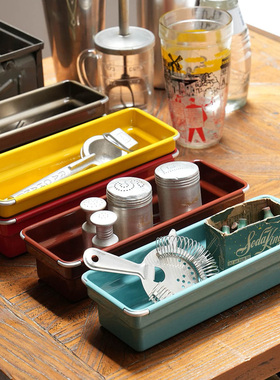 日本DULTON可叠金属收纳盒彩色加深储物文具桌面多功能置物盒托盘