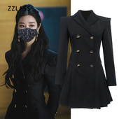 双排扣收腰显瘦百褶A字短裙 徐睿知同款 高级感通勤西装 连衣裙女